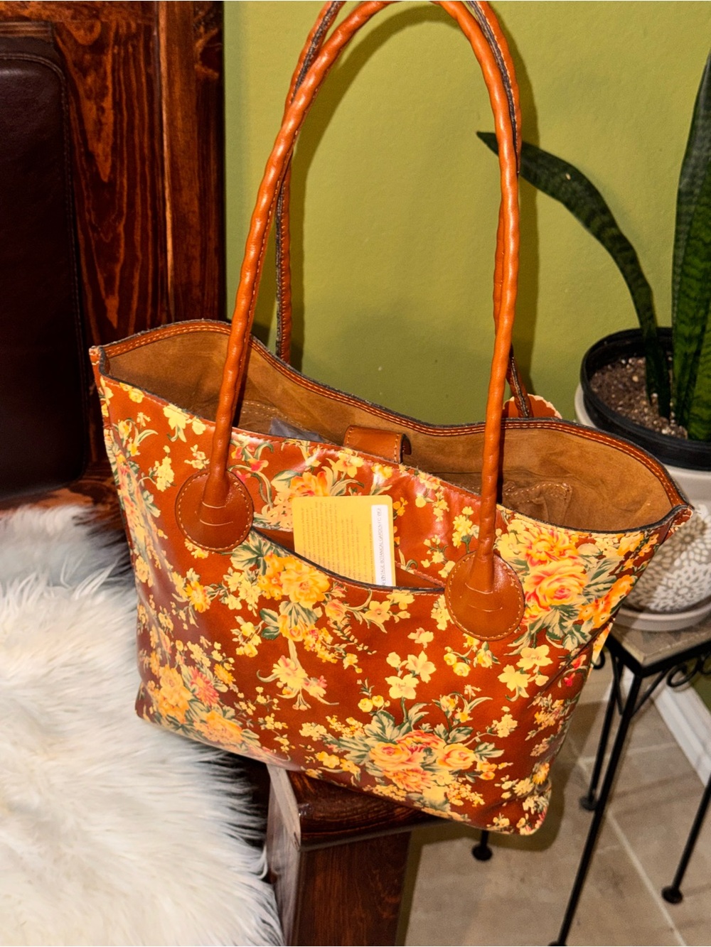Patricia Nash Brown Floral Leather-Trim Tote